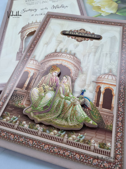 Semi Box Dulah Dulhan Peacock 3D Pop Up Hindu Sikh Jain invitation Cards ATS-5301 – image 2