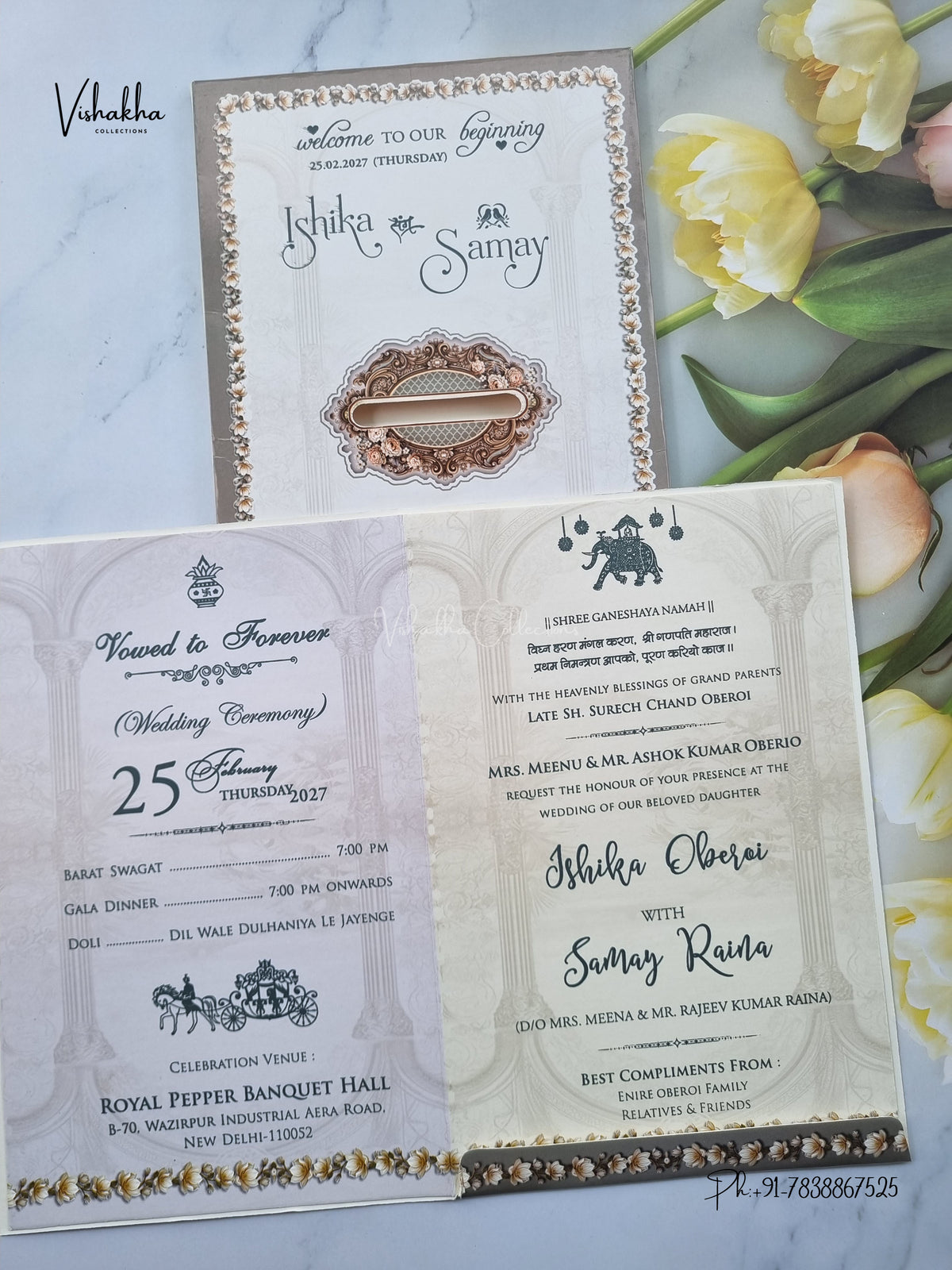 Semi Box Flower 3D Pop Up Hindu Muslim Christian Sikh Jain invitation Cards ATS-5303 – image 3