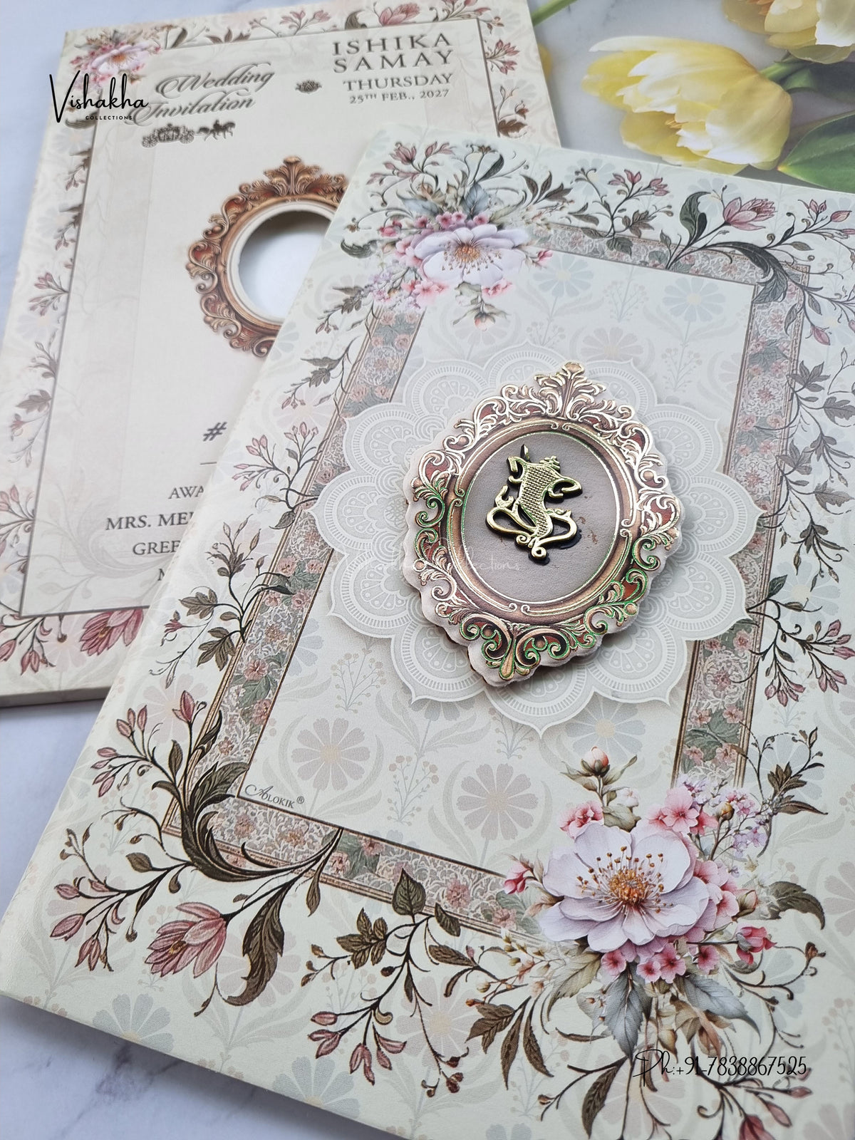 Semi Box Ganesh Ji Flower Hindu Jain invitation Cards ATS-5305 – image 2