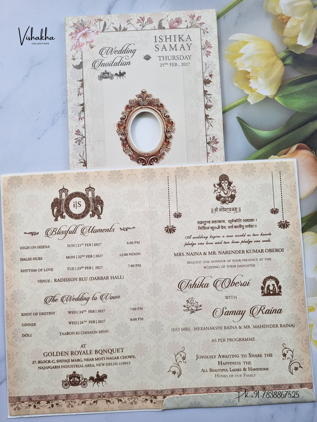 Semi Box Ganesh Ji Flower Hindu Jain invitation Cards ATS-5305 – image 3