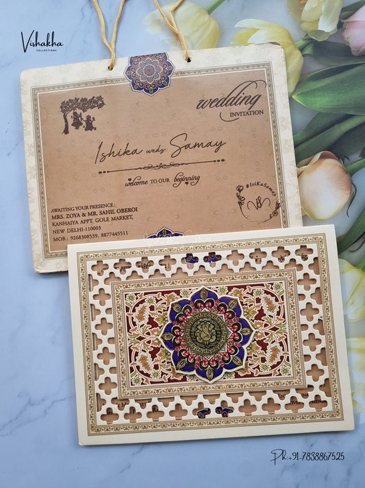 Semi Box Carry Bag Ganesh Ji Rangoli Hindu Jain invitation Cards ATS-5309 – image 1