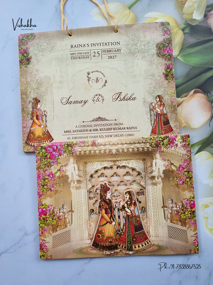 Semi Box Carry Bag Dulah Dulhan 3D Pop Up Hindu Sikh Jain invitation Cards ATS-5310 – image 1