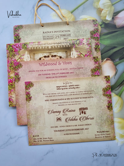 Semi Box Carry Bag Dulah Dulhan 3D Pop Up Hindu Sikh Jain invitation Cards ATS-5310 – image 3
