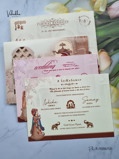 Semi Box Ganesh Ji Hathi Dulah Dulhan Hindu Jain invitation Cards ATS-5311 – image 3