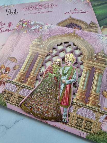 Semi Box Dulah Dulhan 3D Pop Up Hindu Sikh Jain invitation Cards ATS-5312 – image 2