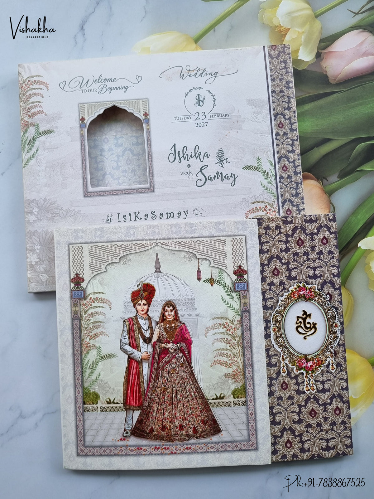 Semi Box Double Door Ganesh Ji Dulah Dulhan Hindu Jain invitation Cards ATS-5313 – image 1