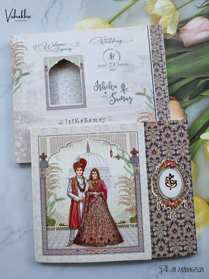 Semi Box Double Door Ganesh Ji Dulah Dulhan Hindu Jain invitation Cards ATS-5313 – image 1