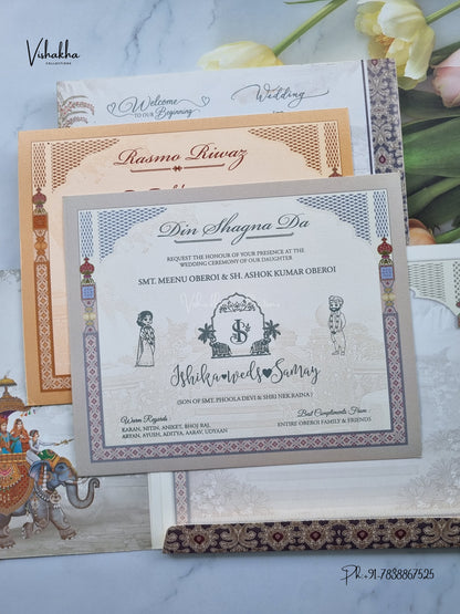 Semi Box Double Door Ganesh Ji Dulah Dulhan Hindu Jain invitation Cards ATS-5313 – image 3