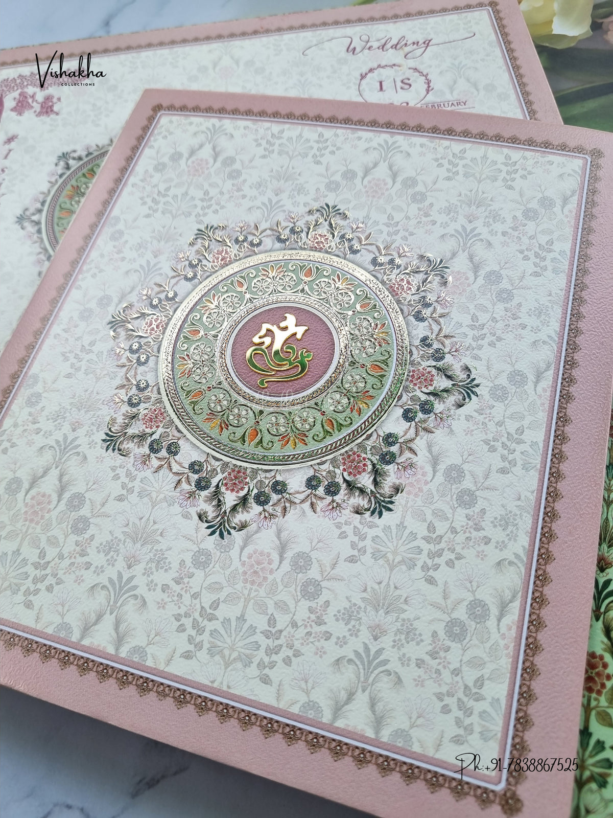 Semi Box Double Door Ganesh Ji Flower Hindu Jain invitation Cards ATS-5315 – image 2