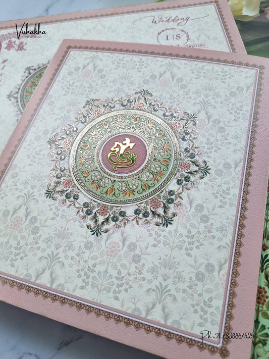 Semi Box Double Door Ganesh Ji Flower Hindu Jain invitation Cards ATS-5315 – image 2