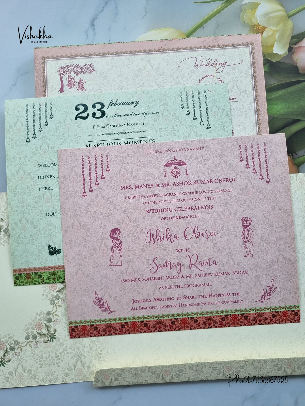 Semi Box Double Door Ganesh Ji Flower Hindu Jain invitation Cards ATS-5315 – image 3
