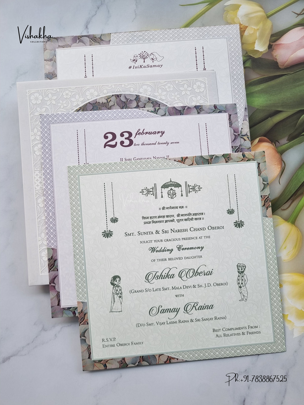 Semi Box Ganesh Ji Flower Hindu Jain invitation Cards ATS-5323 – image 3