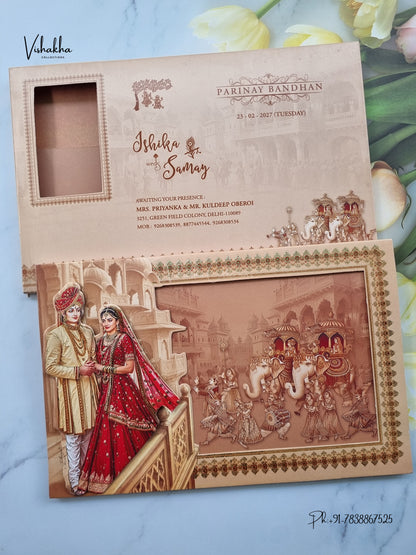 Semi Box Barat Dulah Dulhan 3D Pop Up Haveli Hindu Sikh Jain invitation Cards ATS-5327 – image 1