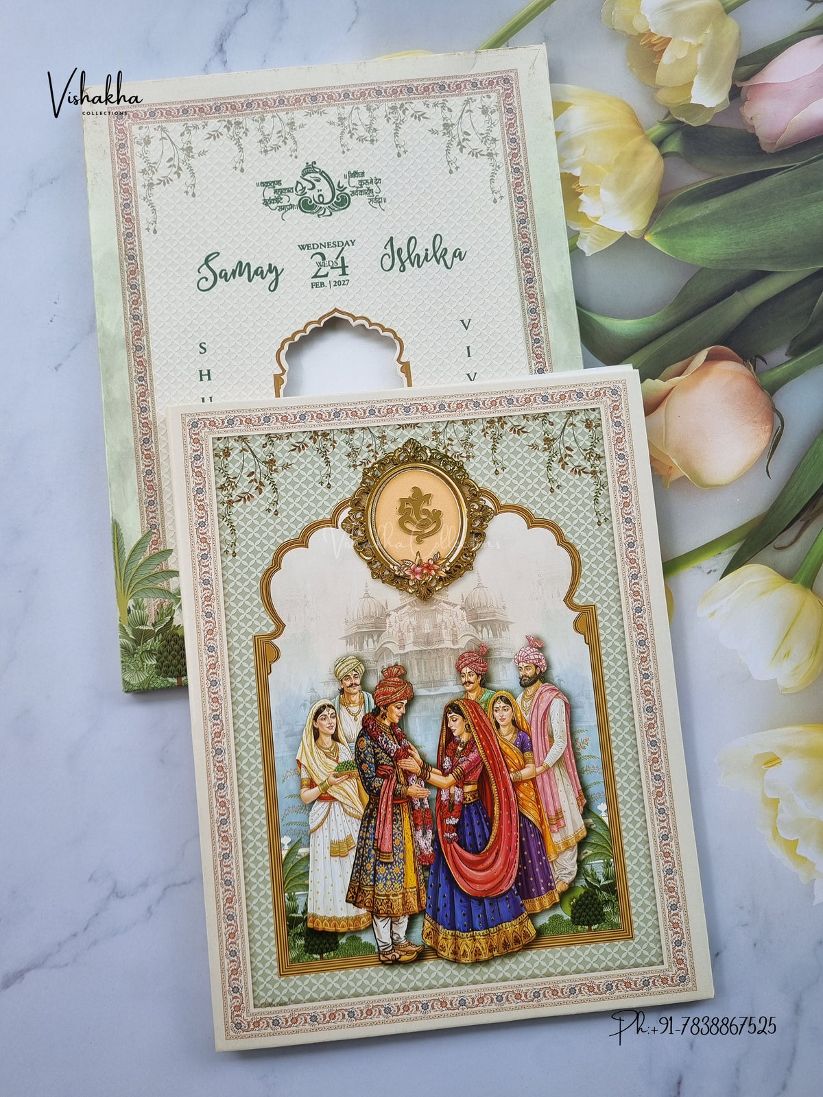 Semi Box Ganesh Ji Dulah Dulhan Hindu Jain invitation Cards ATS-5328 – image 1