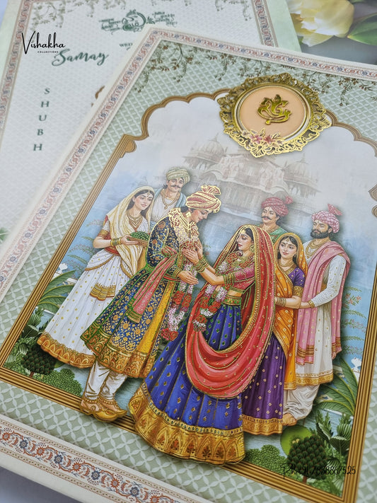 Semi Box Ganesh Ji Dulah Dulhan Hindu Jain invitation Cards ATS-5328 – image 2