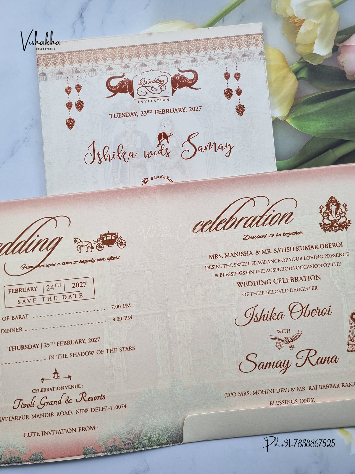 Semi Box Dulah Dulhan Hindu Sikh Jain invitation Cards ATS-5333 – image 3