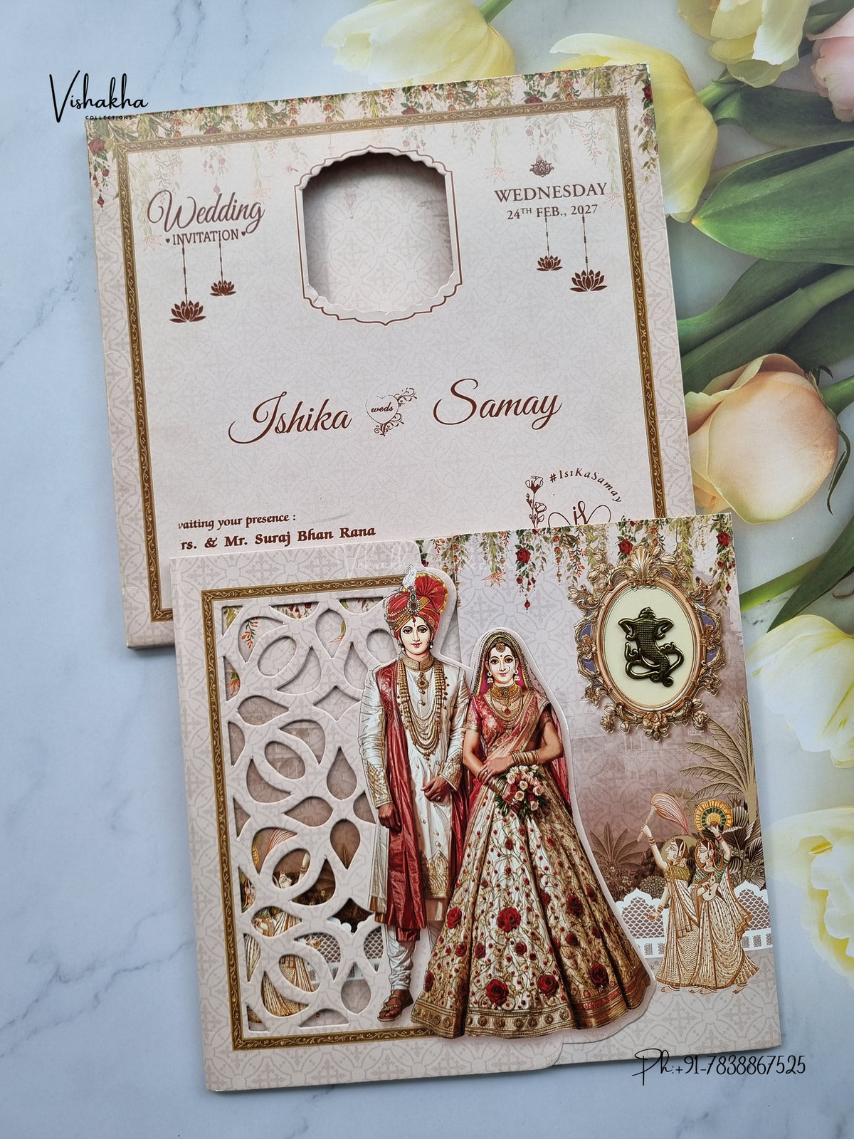 Semi Box Double Door Ganesh Ji Dulah Dulhan Hindu Jain invitation Cards ATS-5334 – image 1