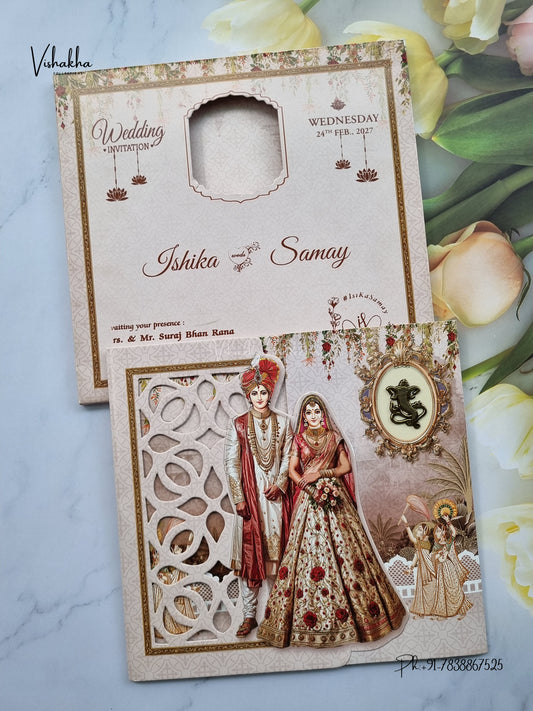 Semi Box Double Door Ganesh Ji Dulah Dulhan Hindu Jain invitation Cards ATS-5334 – image 1