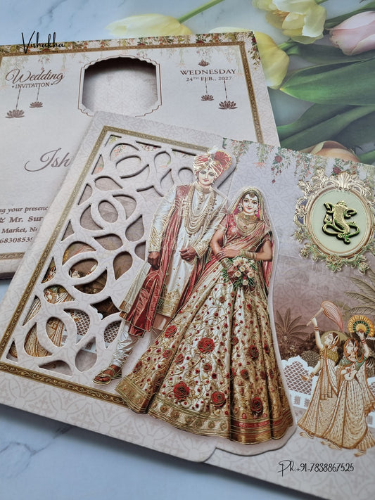 Semi Box Double Door Ganesh Ji Dulah Dulhan Hindu Jain invitation Cards ATS-5334 – image 2