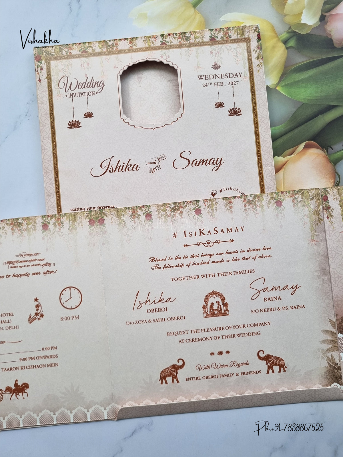 Semi Box Double Door Ganesh Ji Dulah Dulhan Hindu Jain invitation Cards ATS-5334 – image 3