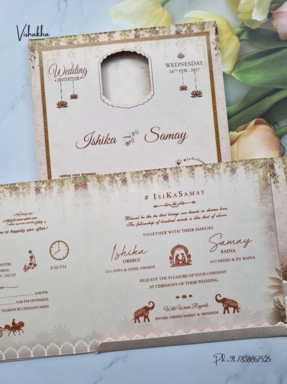 Semi Box Double Door Ganesh Ji Dulah Dulhan Hindu Jain invitation Cards ATS-5334 – image 3