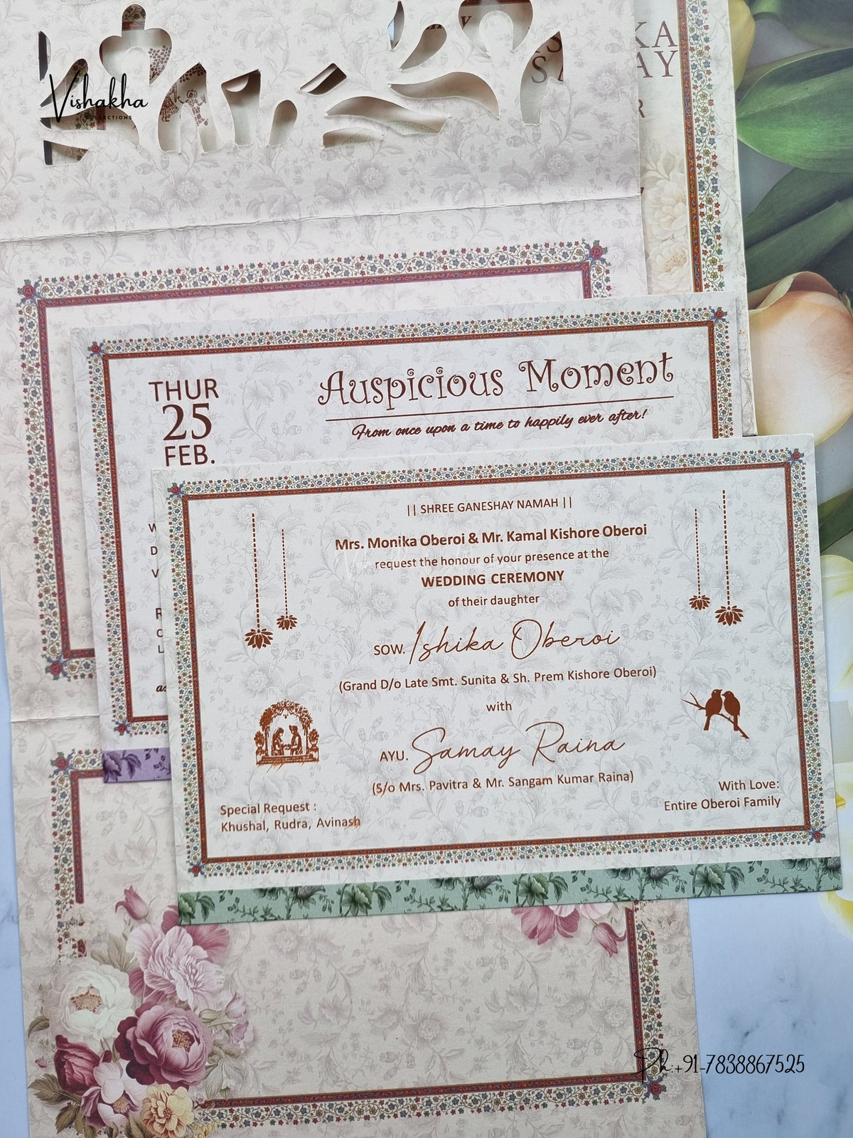 Semi Box Three Fold Ganesh Ji Flower Hindu Jain invitation Cards ATS-5338 – image 3
