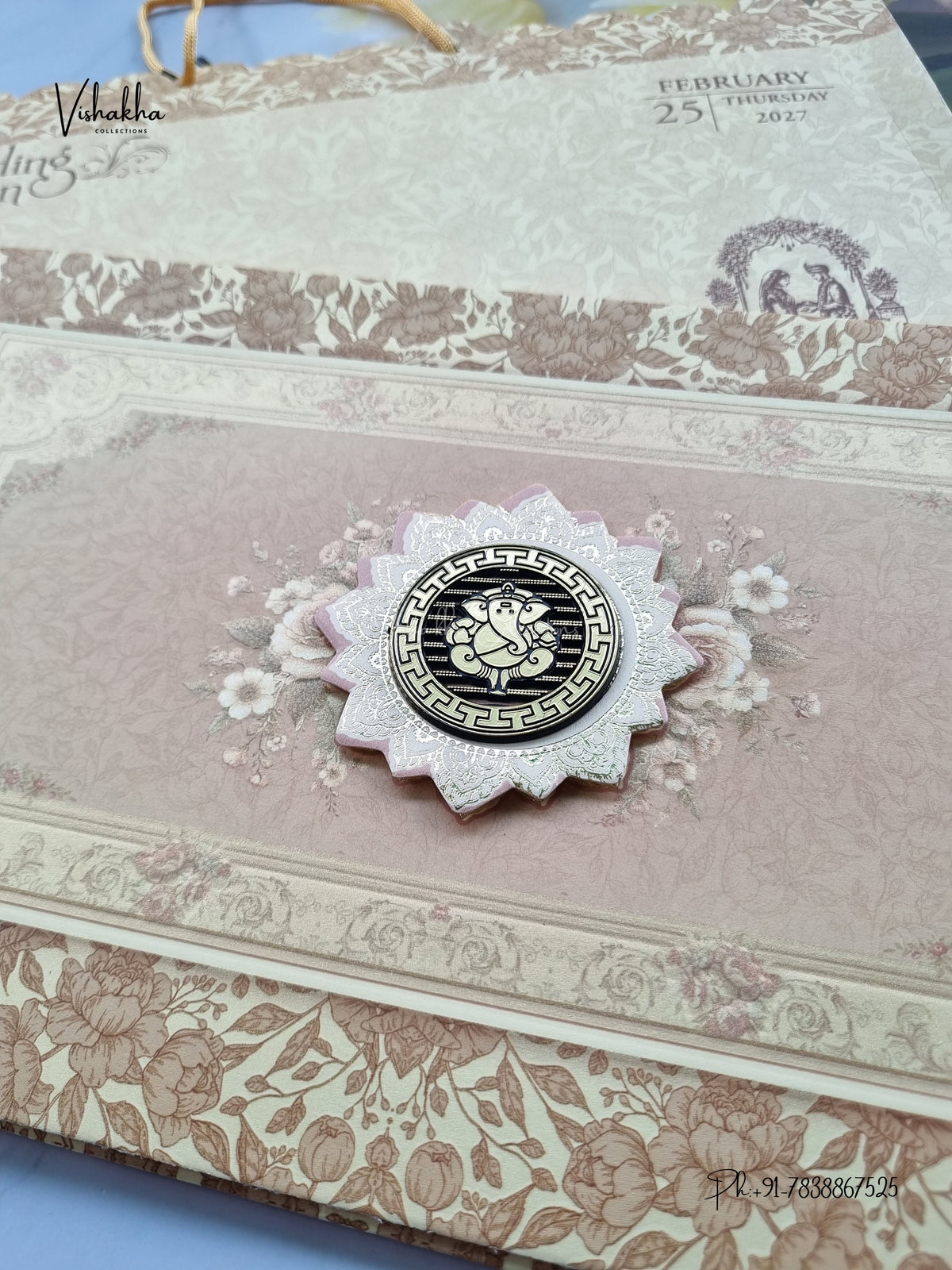 Semi Box Ganesh Ji Flower 3D Pop Up Hindu Jain invitation Cards ATS-5342 – image 2