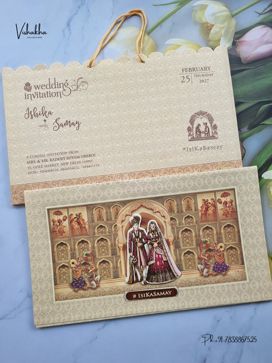 Semi Box Dulah Dulhan 3D Pop Up Haveli Hindu Sikh Jain invitation Cards ATS-5344 – image 1