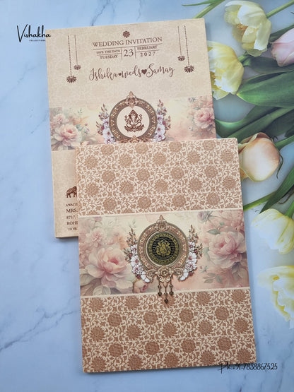 Semi Box Ganesh Ji Flower Hindu Jain invitation Cards ATS-5348 – image 1