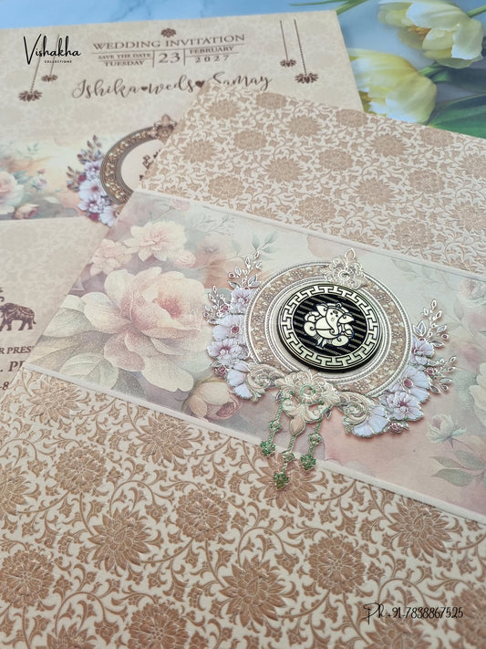 Semi Box Ganesh Ji Flower Hindu Jain invitation Cards ATS-5348 – image 2