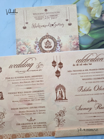 Semi Box Ganesh Ji Flower Hindu Jain invitation Cards ATS-5348 – image 3