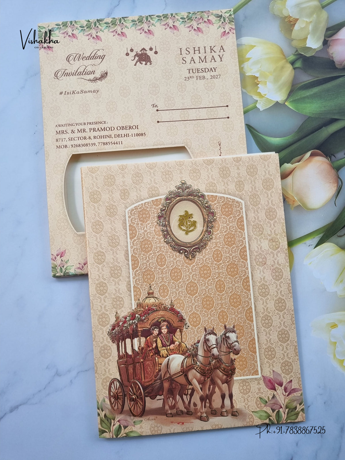 Semi Box Ganesh Ji Barat Dulah Dulhan Hindu Jain invitation Cards ATS-5350 – image 1
