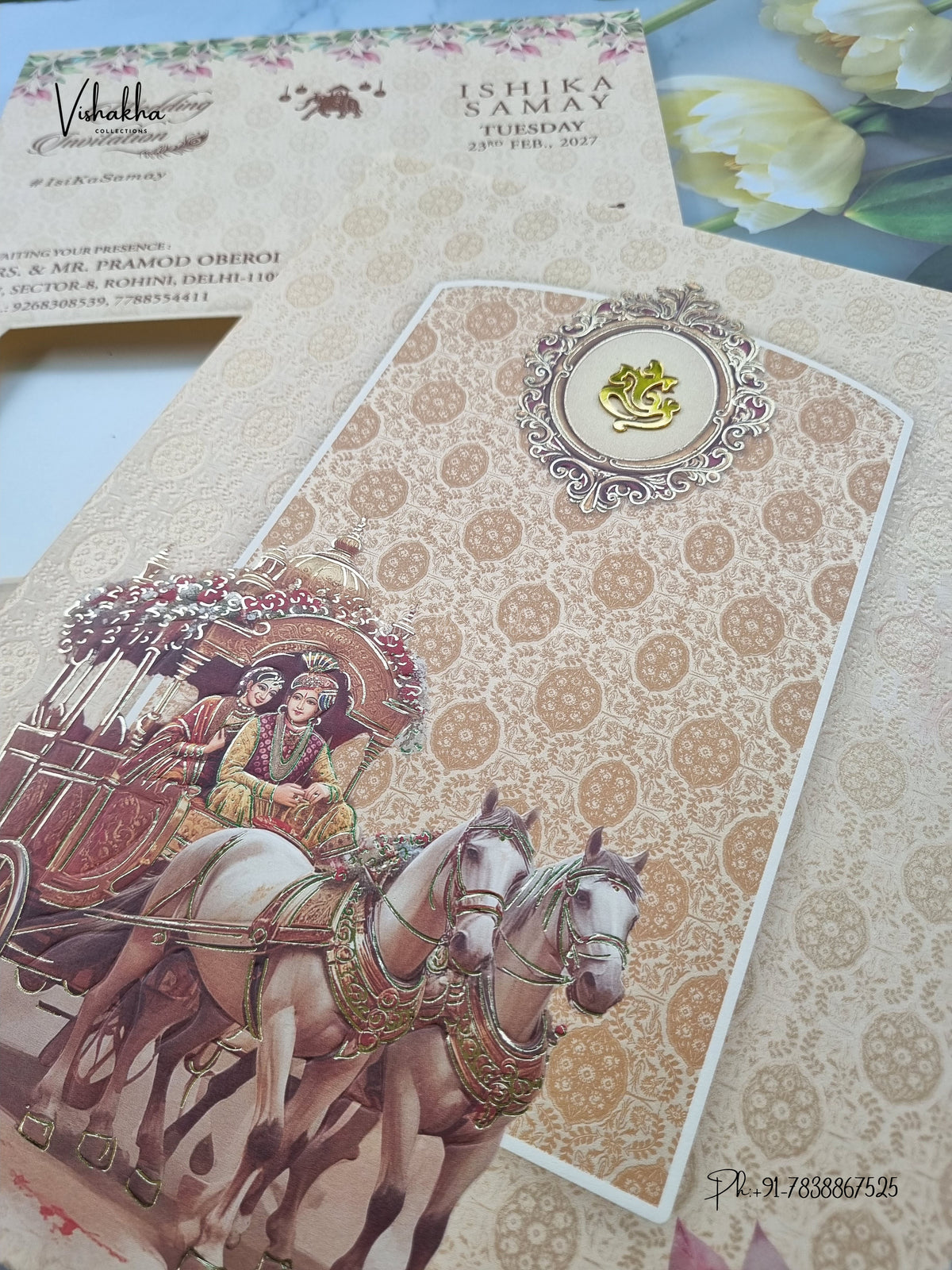Semi Box Ganesh Ji Barat Dulah Dulhan Hindu Jain invitation Cards ATS-5350 – image 2