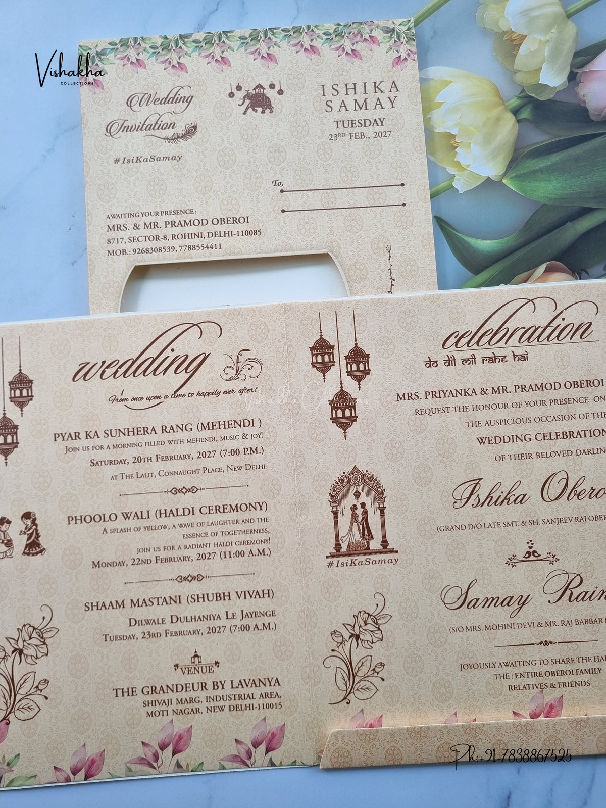 Semi Box Ganesh Ji Barat Dulah Dulhan Hindu Jain invitation Cards ATS-5350 – image 3