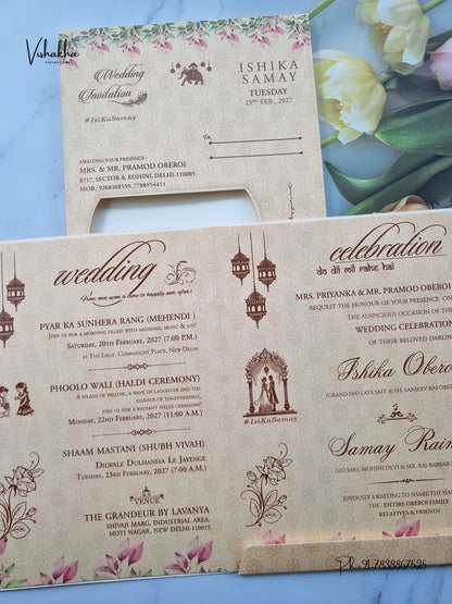 Semi Box Ganesh Ji Barat Dulah Dulhan Hindu Jain invitation Cards ATS-5350 – image 3