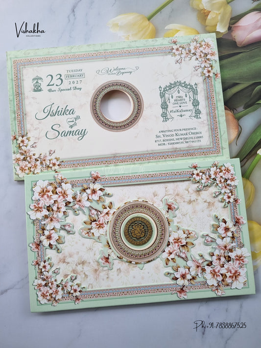 Semi Box Ganesh Ji Flower Hindu Jain invitation Cards ATS-5351 – image 1