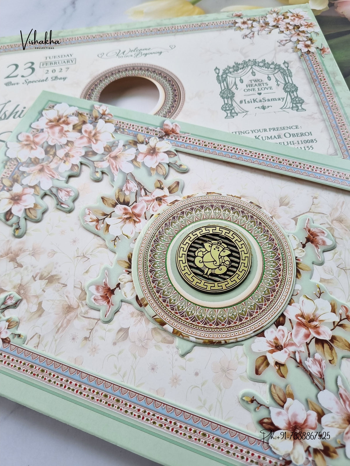 Semi Box Ganesh Ji Flower Hindu Jain invitation Cards ATS-5351 – image 2