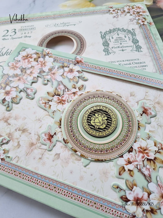 Semi Box Ganesh Ji Flower Hindu Jain invitation Cards ATS-5351 – image 2