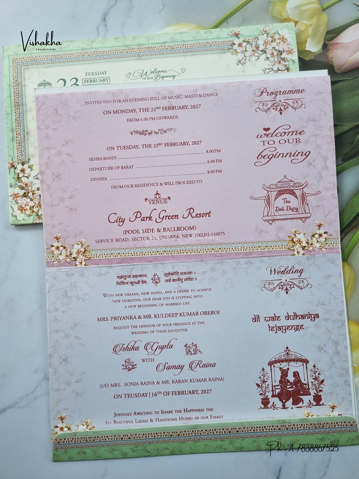 Semi Box Ganesh Ji Flower Hindu Jain invitation Cards ATS-5351 – image 3