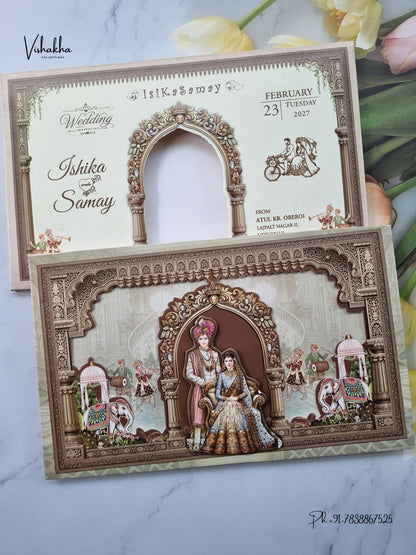 Semi Box Dulah Dulhan 3D Pop Up Haveli Hindu Sikh Jain invitation Cards ATS-5352 – image 1