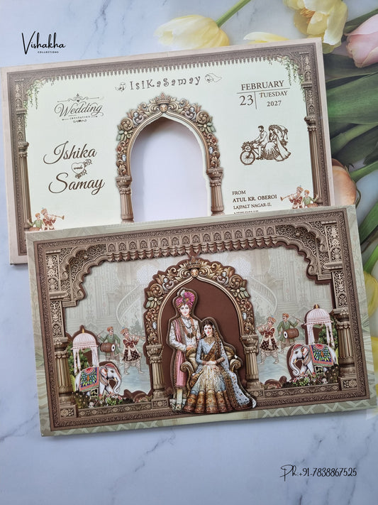 Semi Box Dulah Dulhan 3D Pop Up Haveli Hindu Sikh Jain invitation Cards ATS-5352 – image 1