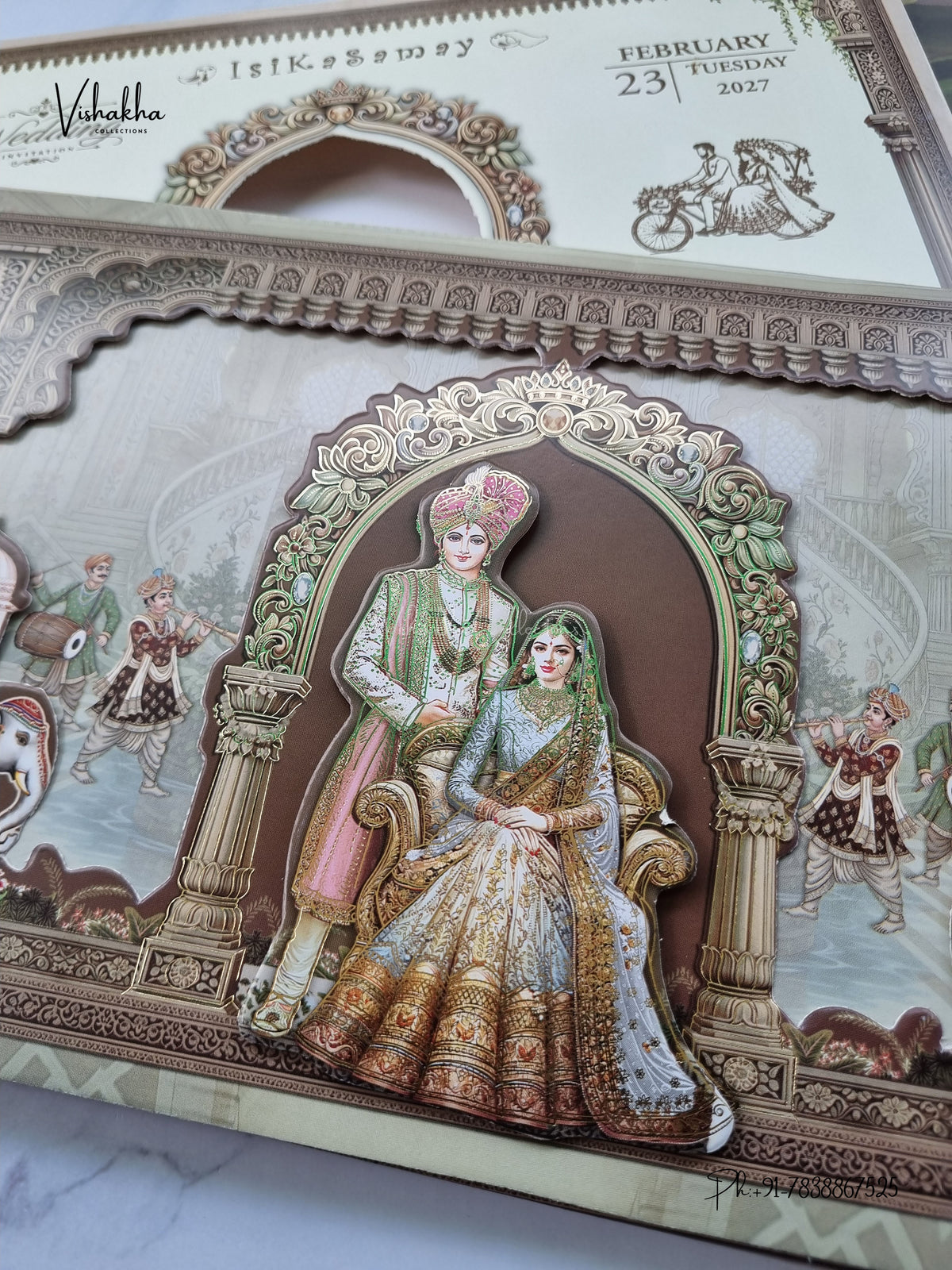 Semi Box Dulah Dulhan 3D Pop Up Haveli Hindu Sikh Jain invitation Cards ATS-5352 – image 2