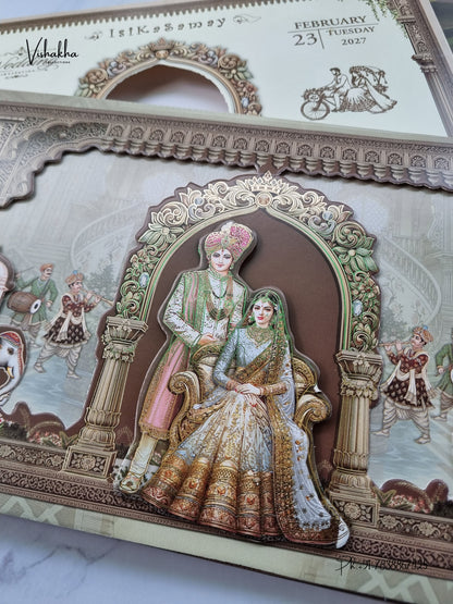 Semi Box Dulah Dulhan 3D Pop Up Haveli Hindu Sikh Jain invitation Cards ATS-5352 – image 2