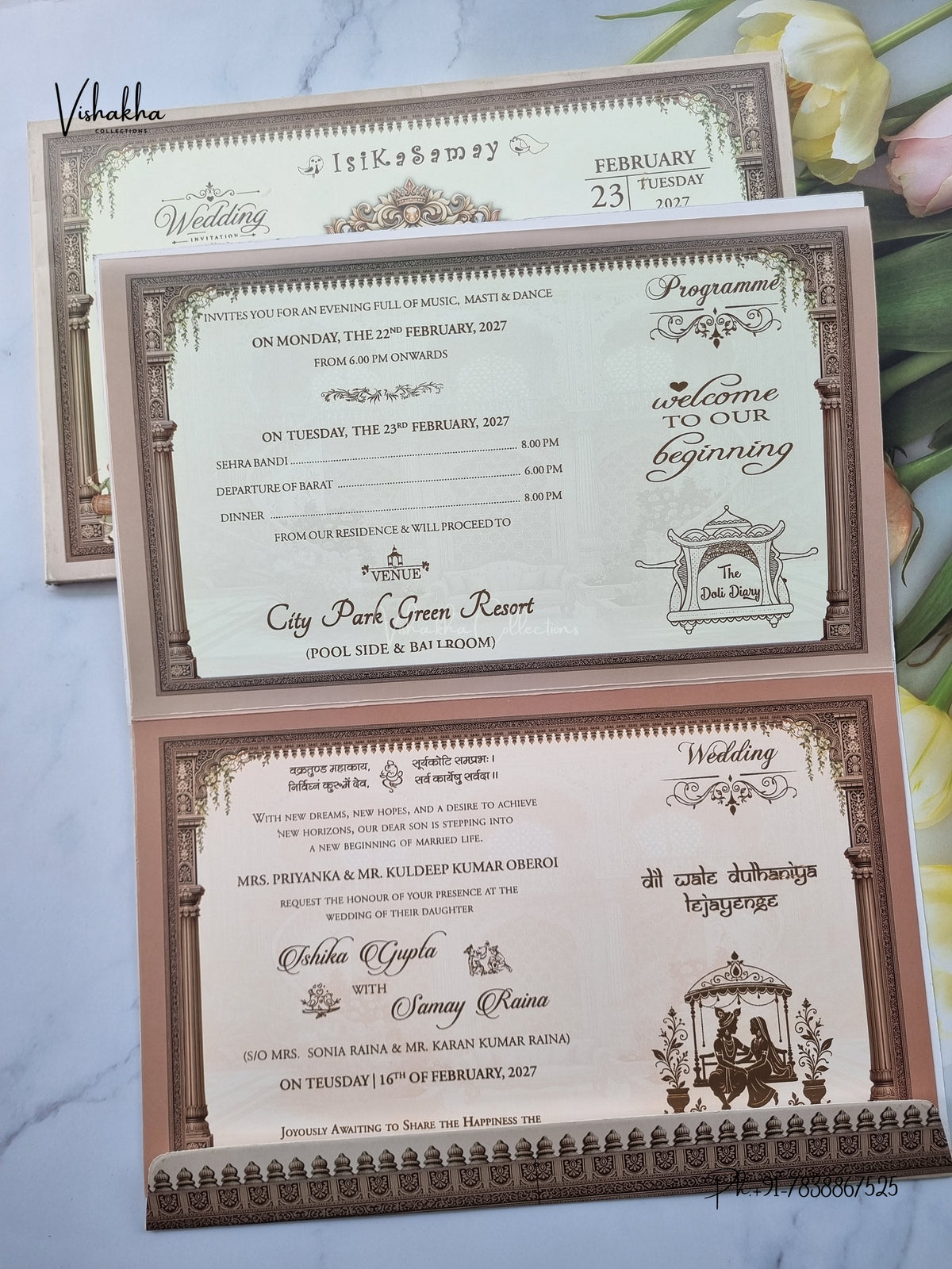 Semi Box Dulah Dulhan 3D Pop Up Haveli Hindu Sikh Jain invitation Cards ATS-5352 – image 3