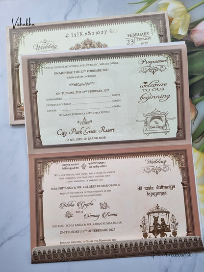 Semi Box Dulah Dulhan 3D Pop Up Haveli Hindu Sikh Jain invitation Cards ATS-5352 – image 3