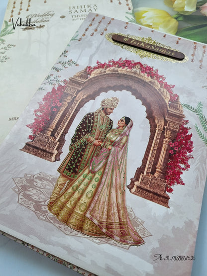 Semi Box Flower Dulah Dulhan Hindu Sikh Jain invitation Cards ATS-5355 – image 2