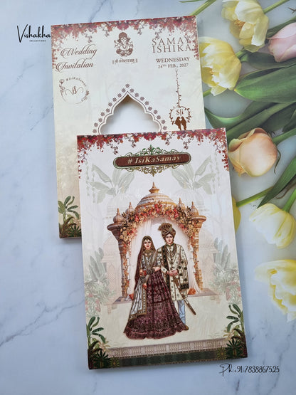 Semi Box Flower Dulah Dulhan Hindu Sikh Jain invitation Cards ATS-5356 – image 1