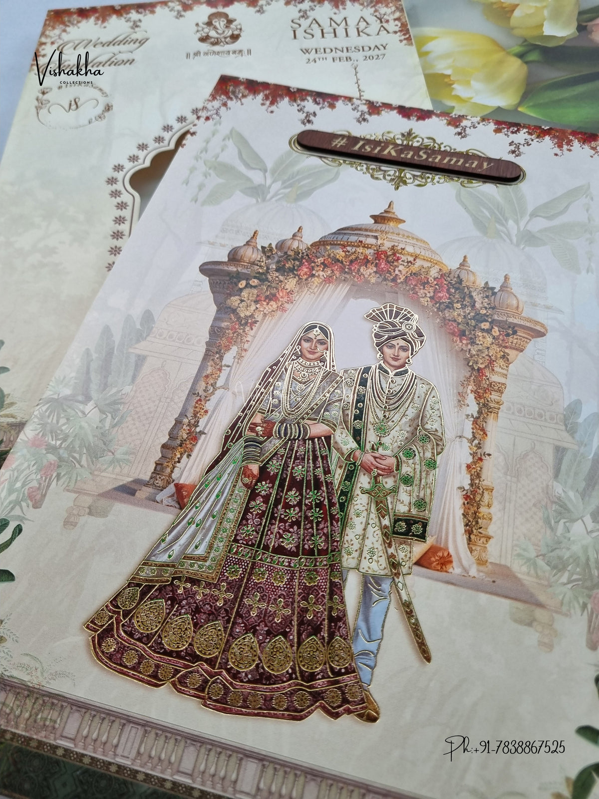 Semi Box Flower Dulah Dulhan Hindu Sikh Jain invitation Cards ATS-5356 – image 2