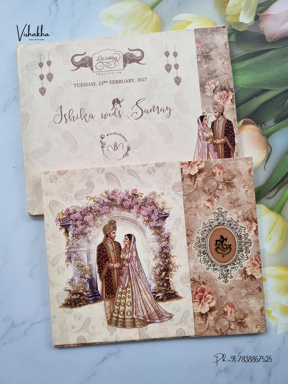 Semi Box Double Door Ganesh Ji Dulah Dulhan Hindu Jain invitation Cards ATS-5357 – image 1