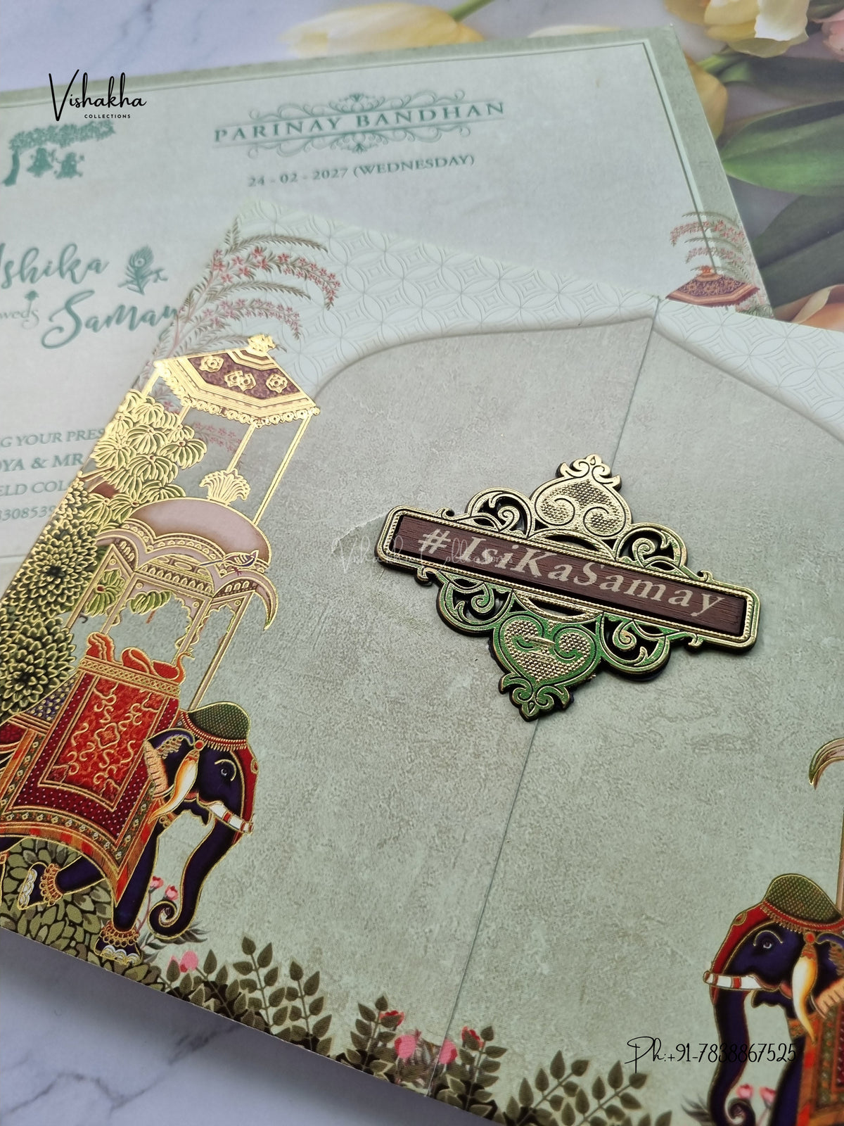 Semi Box Double Door Hathi Hindu Muslim Christian Sikh Jain invitation Cards ATS-5358 – image 2